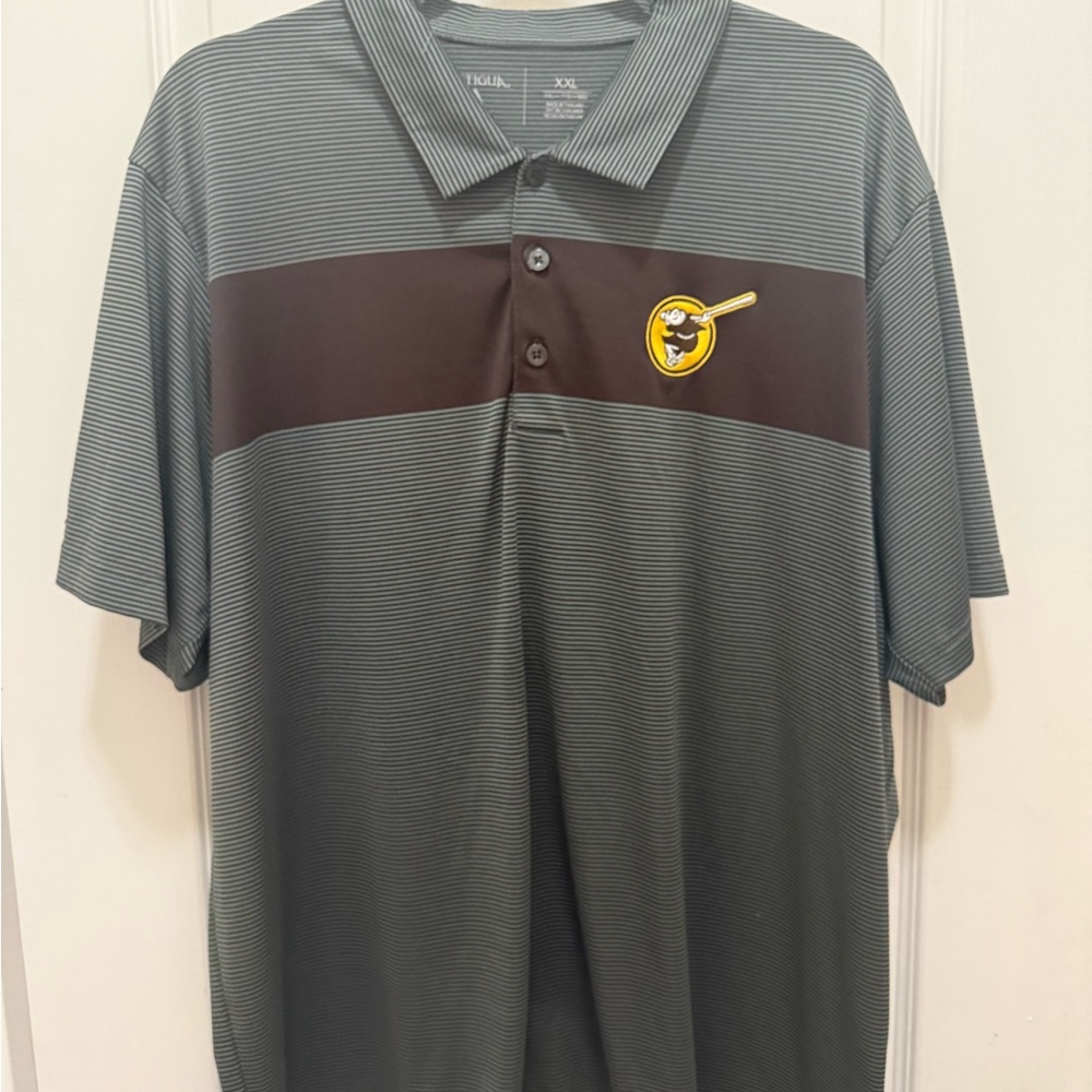 XXL San Diego Padres Striped Polo Shirt With Brown Chest Band and Swinging Friar